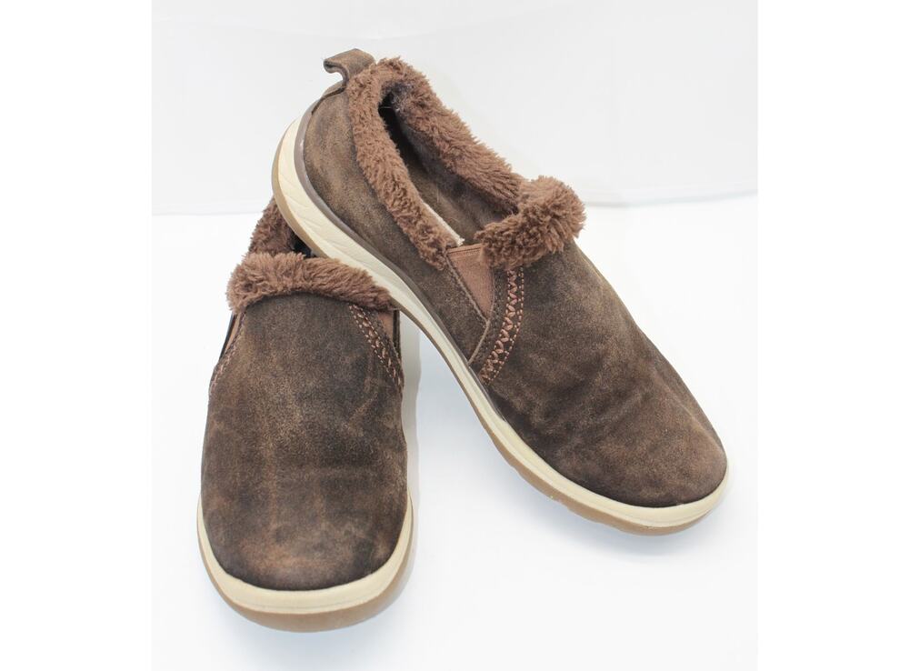 Eddie Bauer Hiking Cozy Brown Faux Fur Lined Suede Slip On Mule Shoes Size 8